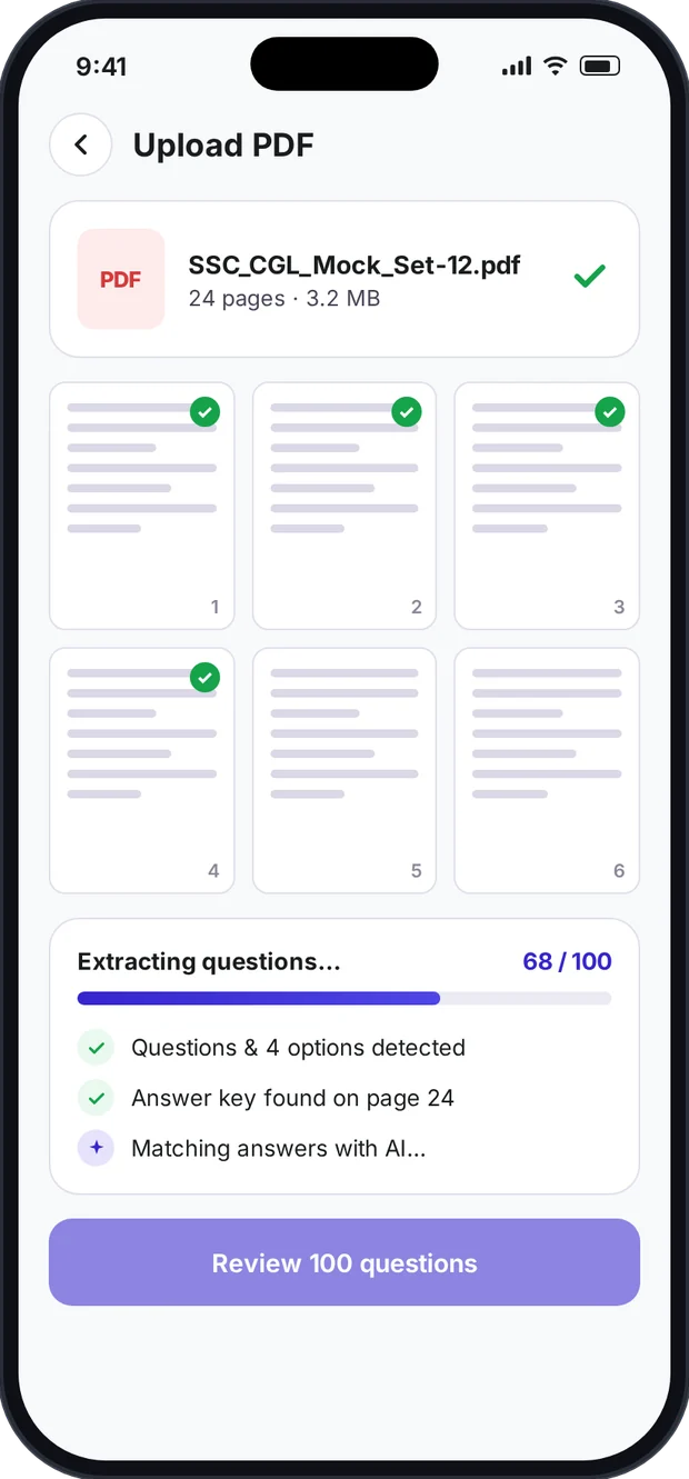 Testlook extracting questions from an uploaded PDF test set